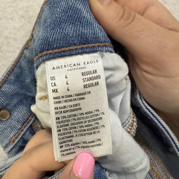 American Eagle Jeans Womens 4 Blue Distressed Mom Jean High Rise Ripped Denim - Picture 12 of 14